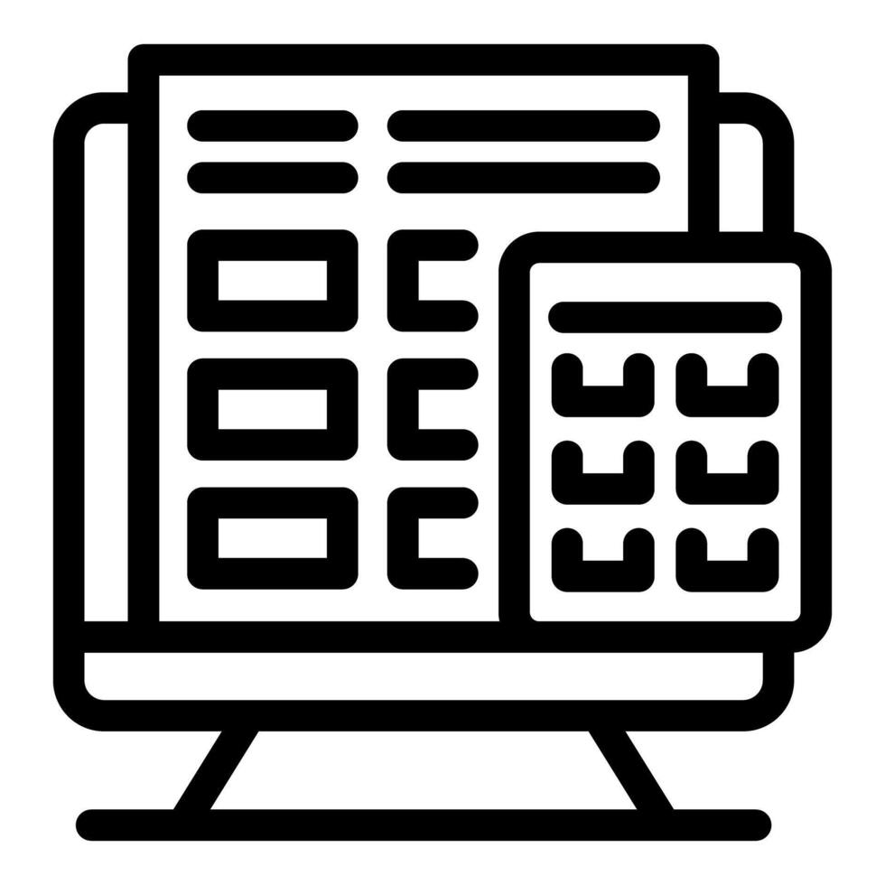 Desktop computer displaying spreadsheet and calculator icon for online calculation vector