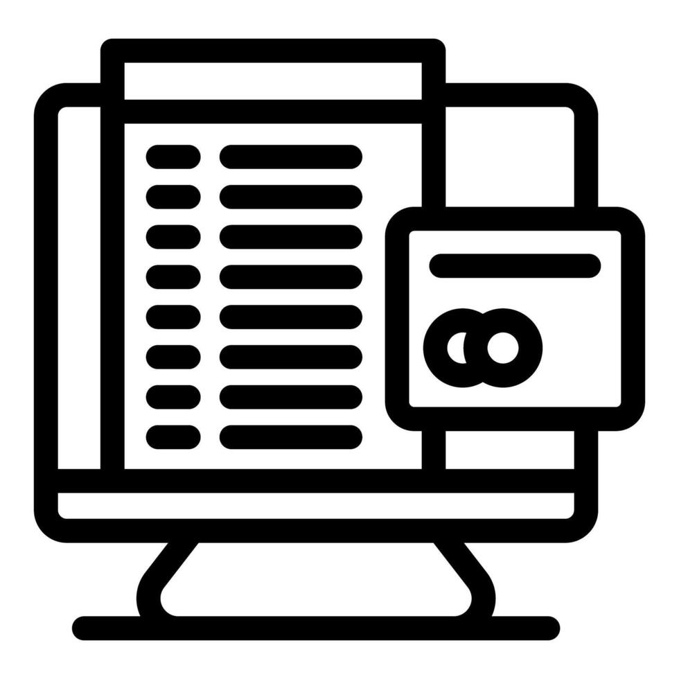 Online payment processing system showing credit card and data list on monitor vector