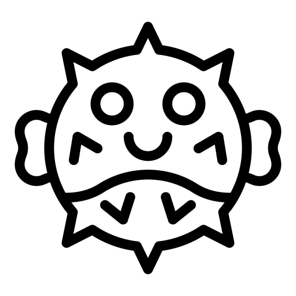 Cute pufferfish cartoon character smiling and inflated with spikes showing vector