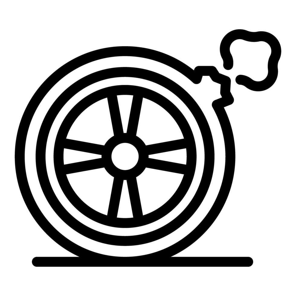 Flat tire releasing pressure and making smoke on white background vector