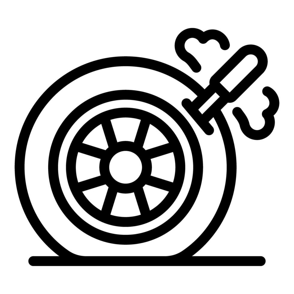 Bullet piercing car tire causing air leak and flat tire vector