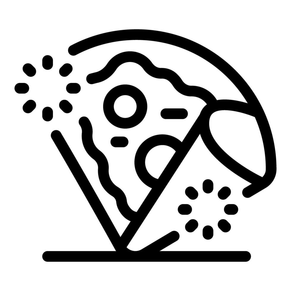 Pizza slice falling down creating sparks on impact vector