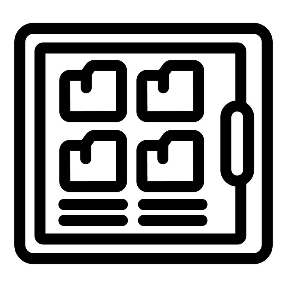 Tablet showing folders and files managing digital data vector