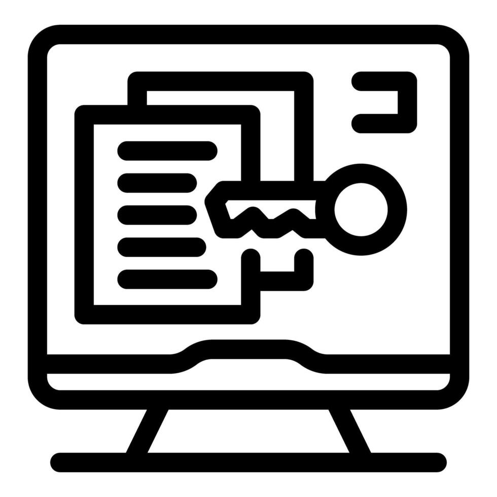 Key unlocking digital documents on computer screen symbolizing data security vector