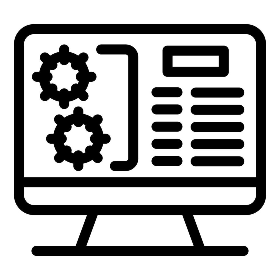 Computer showing web development process with gears and code vector