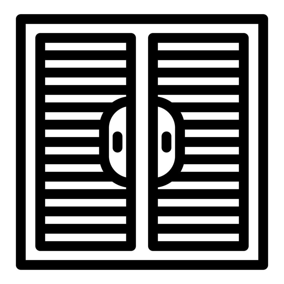 Double door closet with horizontal slats and round handles vector