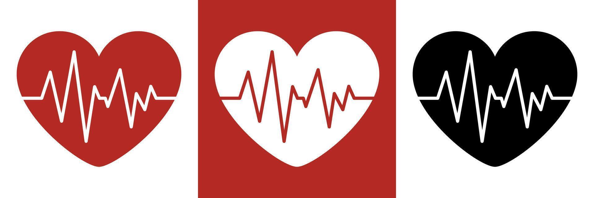 Human heart icon and encephalogram. Pulse of the heart. Red, white and black colours. Graph of heart rhythm. The line of the heartbeat. Medicine, public health. vector