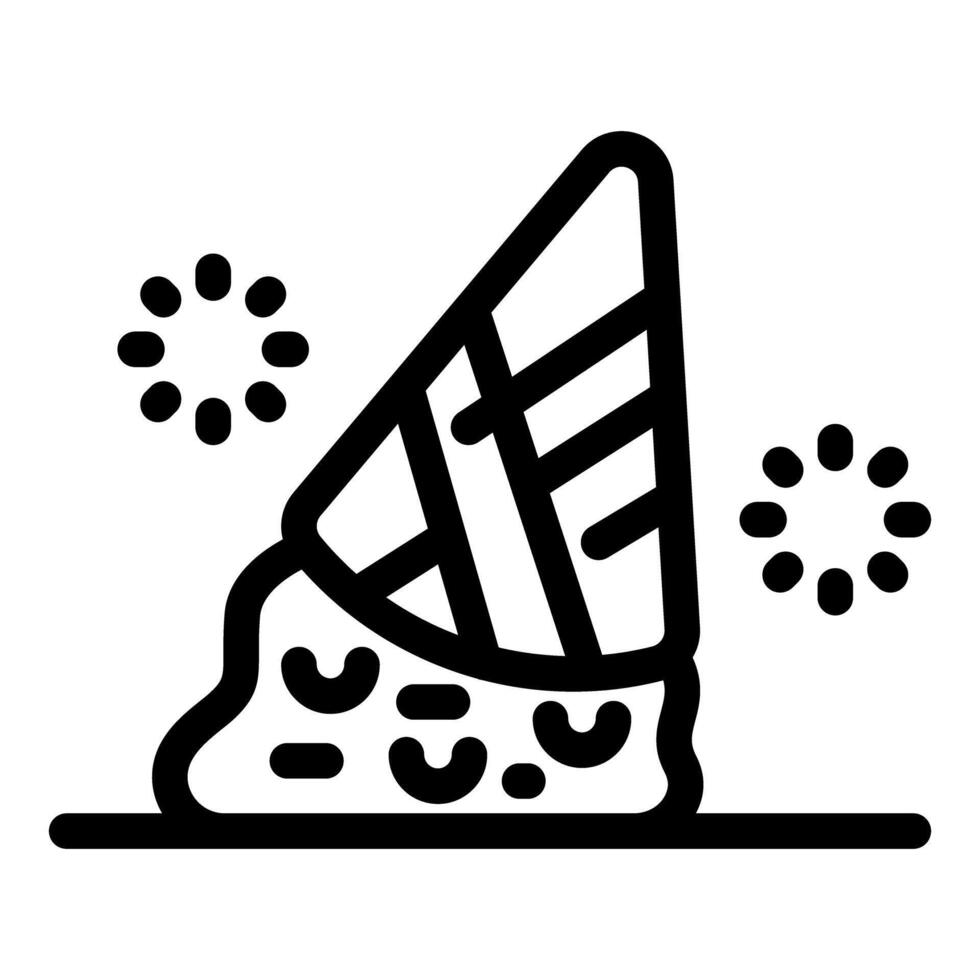 Melting ice cream cone dripping onto surface, refreshing summer treat vector