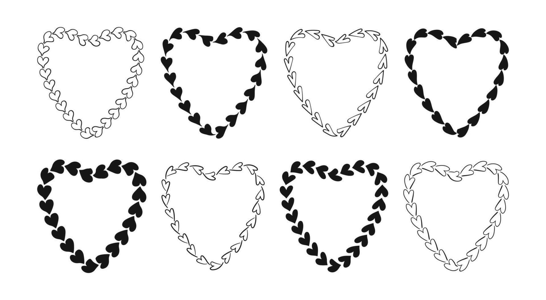 Hand drawn hearts shaped frame for Valentines Day. Love empty black border. Minimalist trendy textboxes. vector