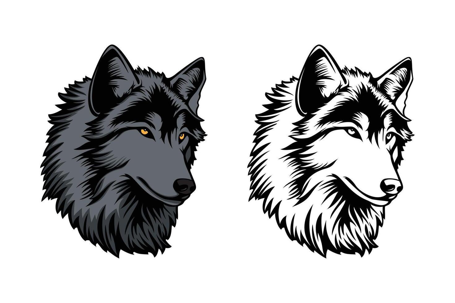 two stylized wolf head vector