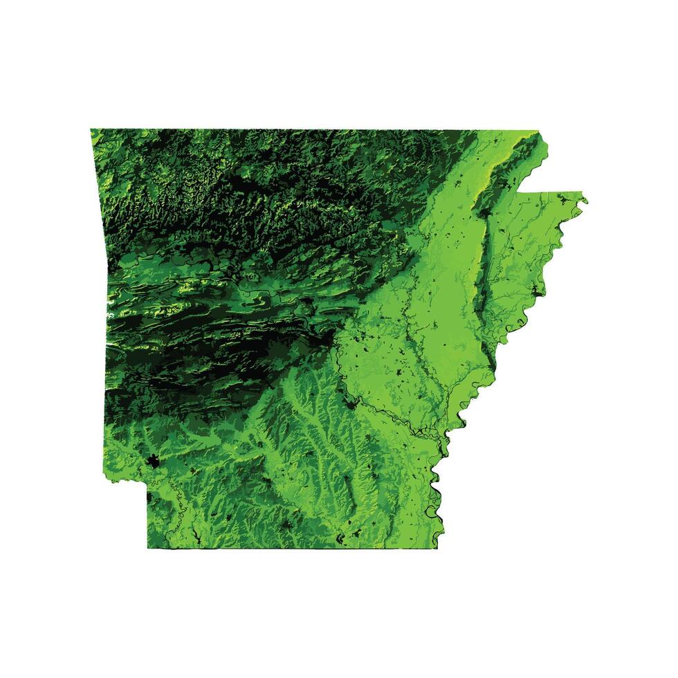 Green Elevation Map of Arkansas vector