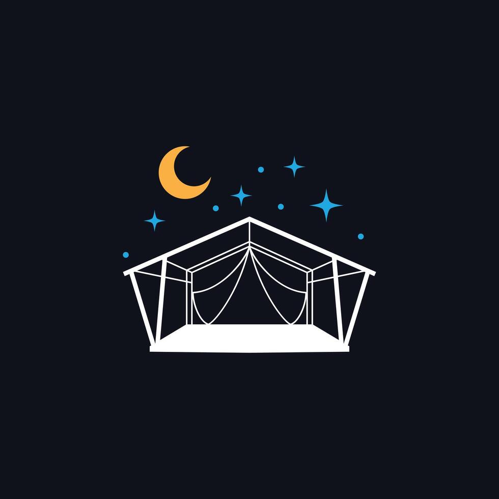 tent under a crescent moon and stars vector