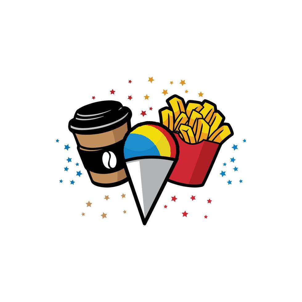 coffee cup, an ice cream cone, and a box of French fries vector