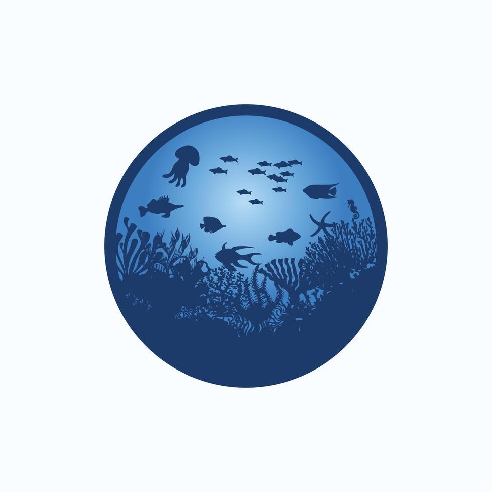 underwater scene with various marine life vector