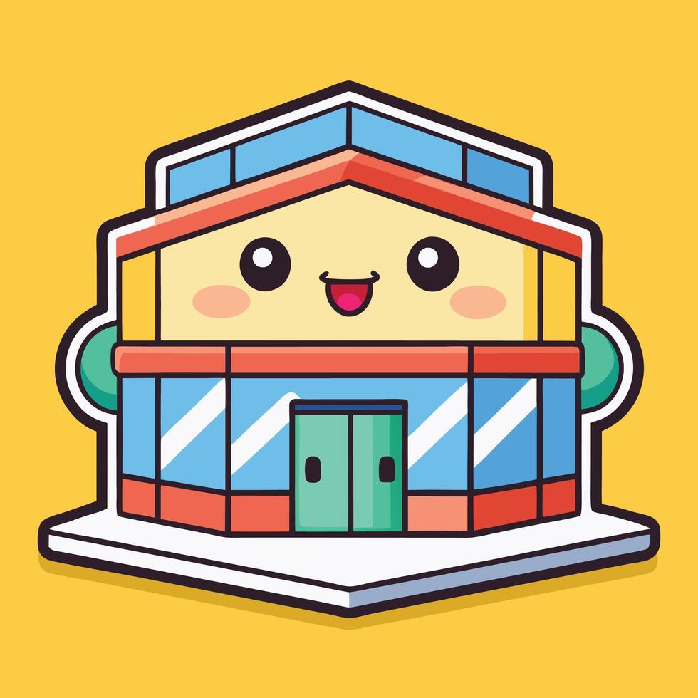 a cartoon building with a face on it white background, vector