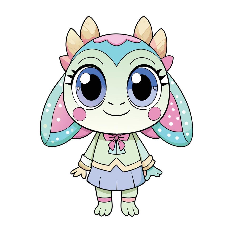 a cartoon character with big eyes and pink hair, vector