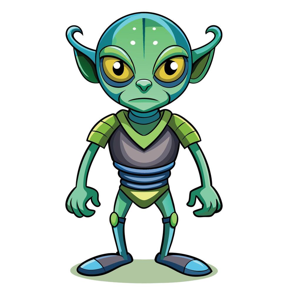 cartoon alien with green skin and blue eyes vector