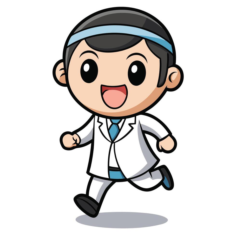 a cartoon doctor running with a blue tie white background vector