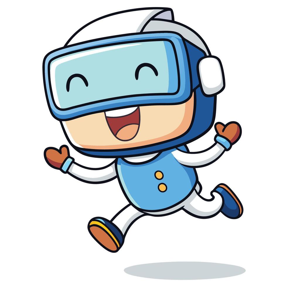 a cartoon astronaut running with a virtual reality headset on vector