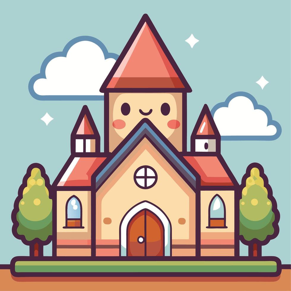 a cartoon church with a tower and windows vector