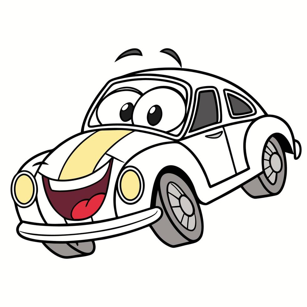 cartoon car with smiling face and yellow stripe vector