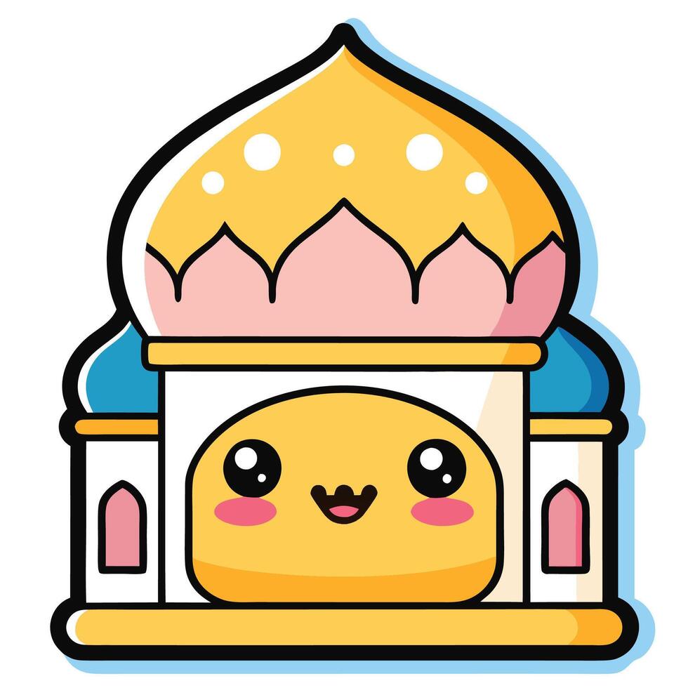 a cartoon building with a smiling face white background, vector
