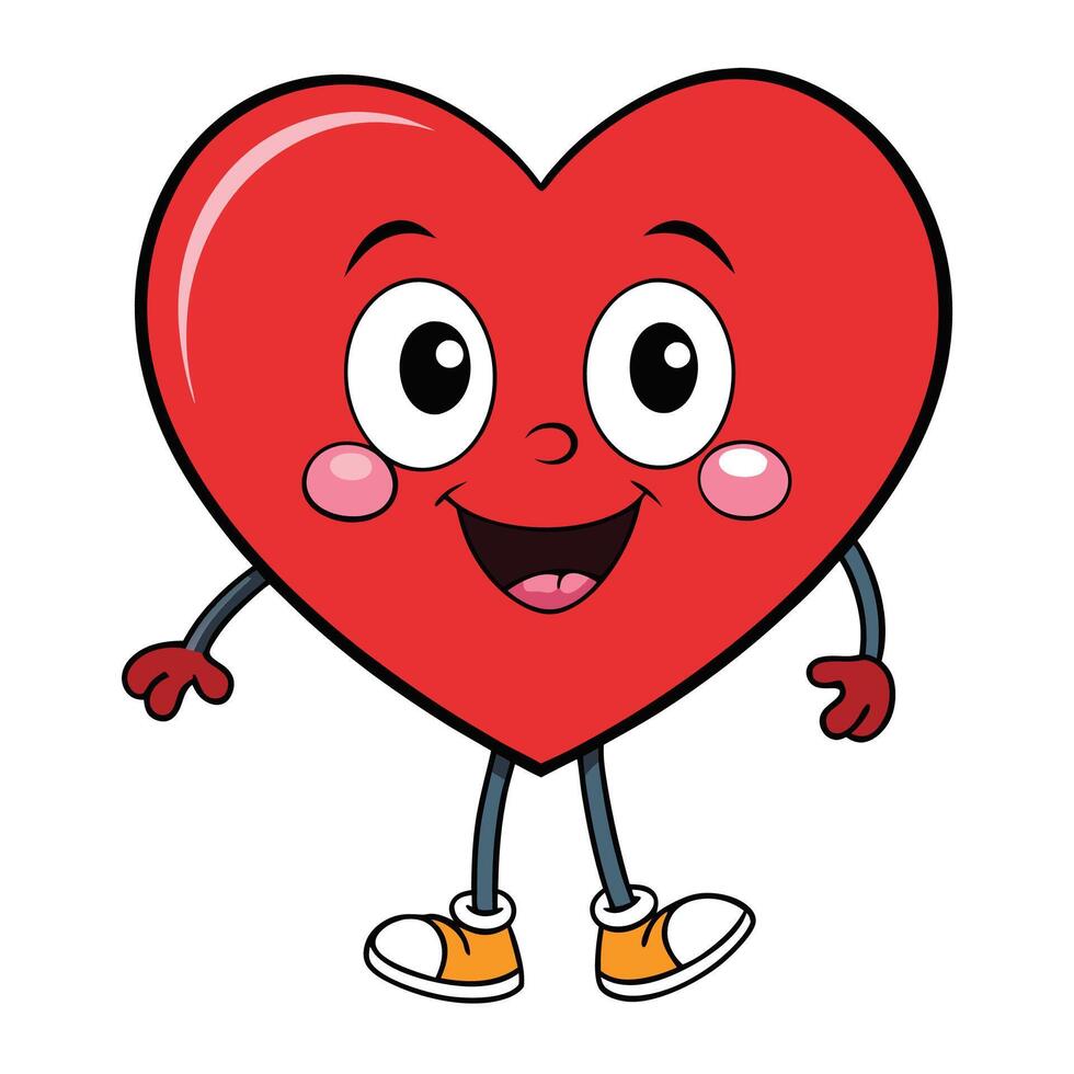 heart character with arms and legs standing, vector