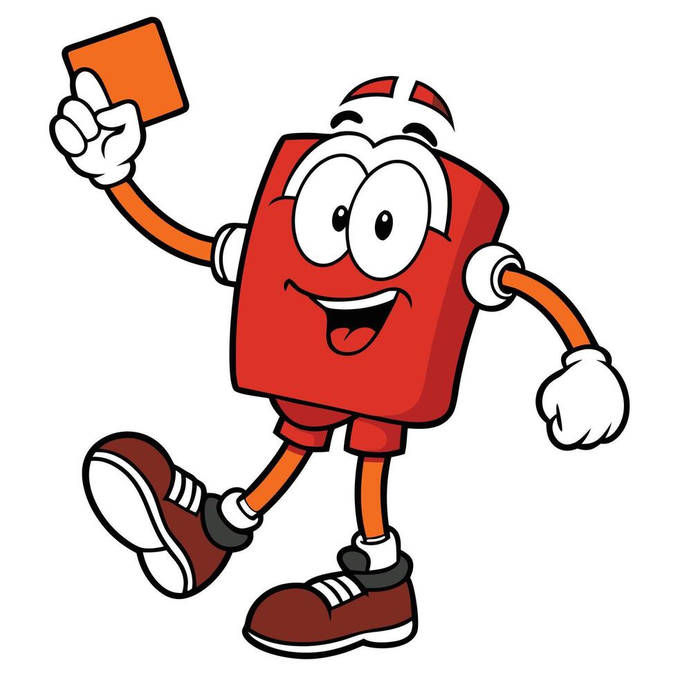 a cartoon red robot holding up a red card vector