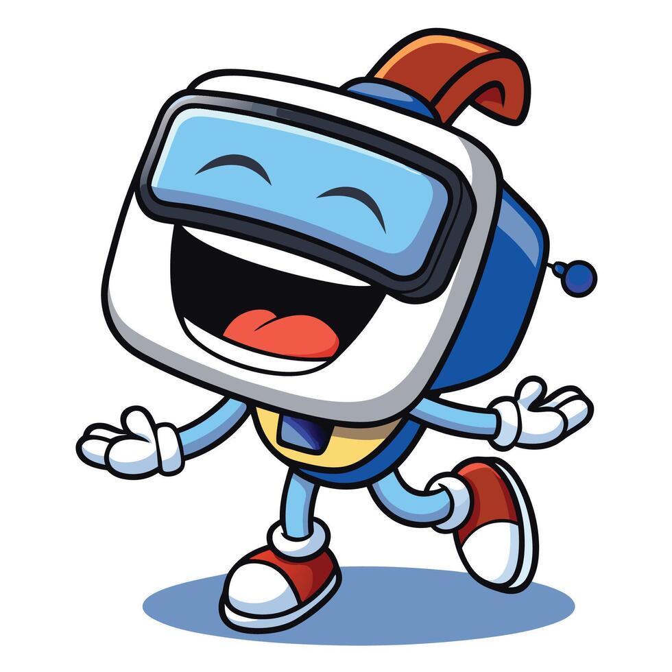 a cartoon robot wearing a virtual reality headset, vector