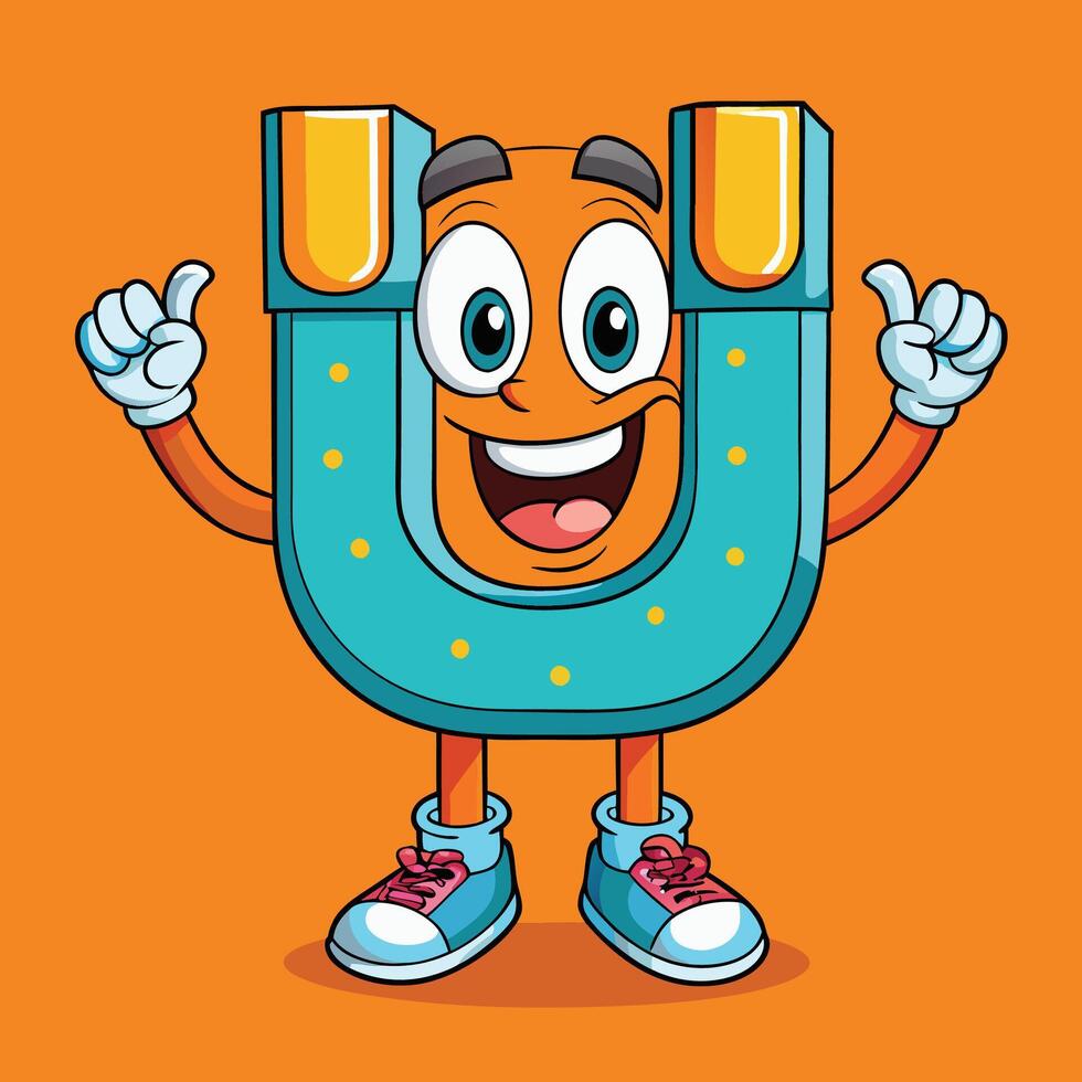 a cartoon character of the letter u with a smile on his face vector