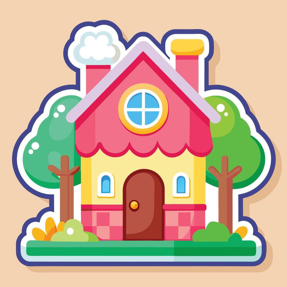a sticker with a house and trees vector