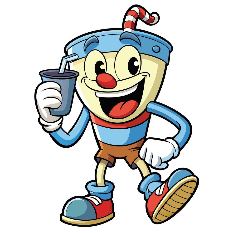 cartoon character holding a drink and smiling, vector