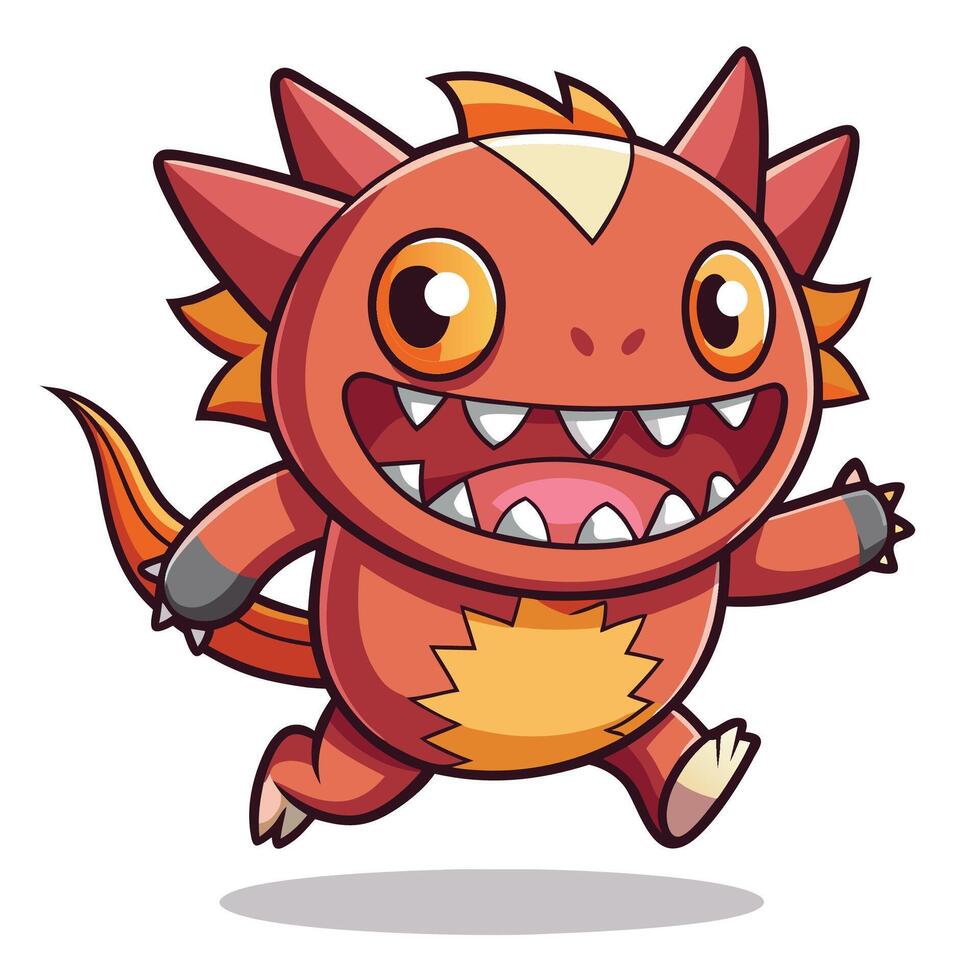 a cartoon red and orange monster running vector