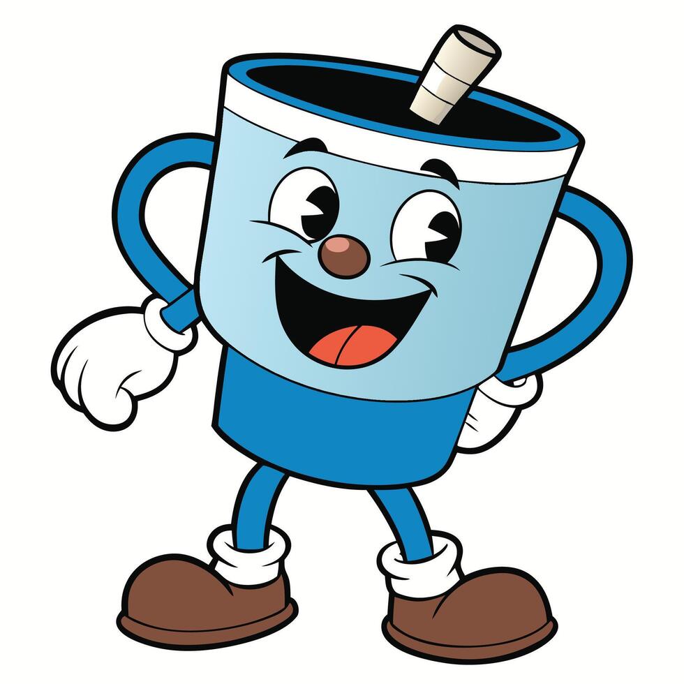 a cartoon cup with a straw and a smile, vector
