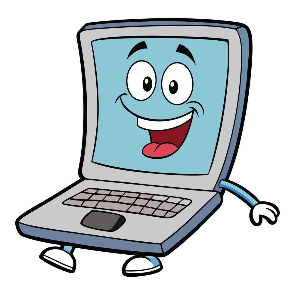 a cartoon laptop character with a happy face vector