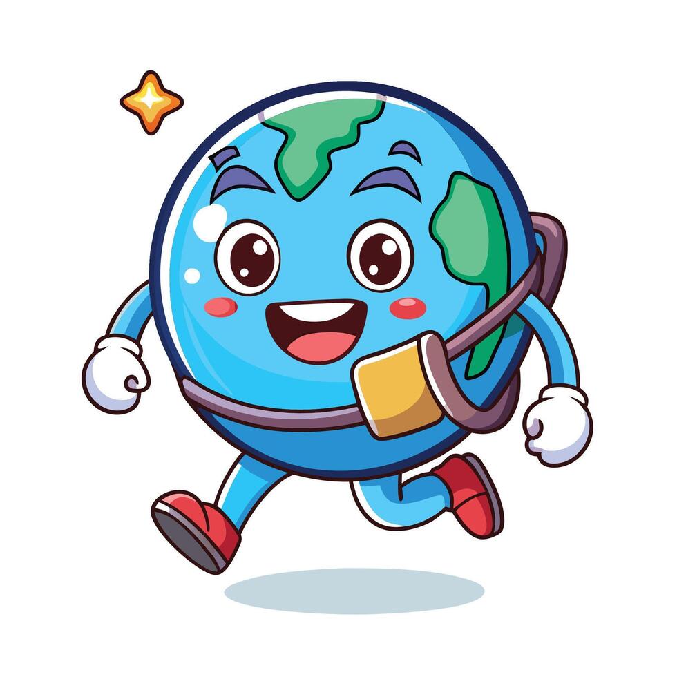 cartoon earth running with a backpack vector