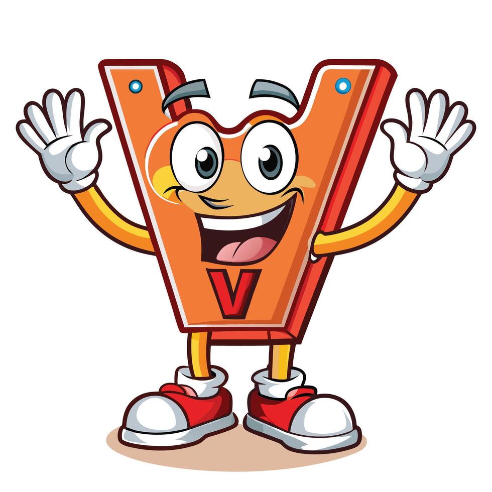 a cartoon letter v character waving and smiling, vector