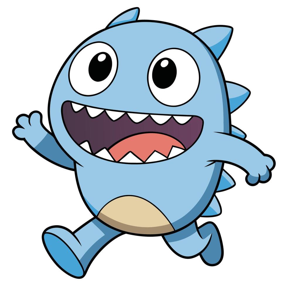 a cartoon blue monster running with its mouth open white background, vector