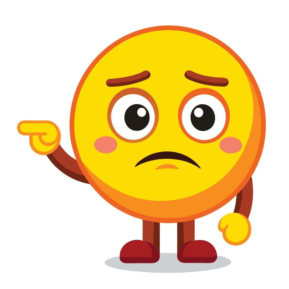 emoticon character with sad face pointing finger, vector