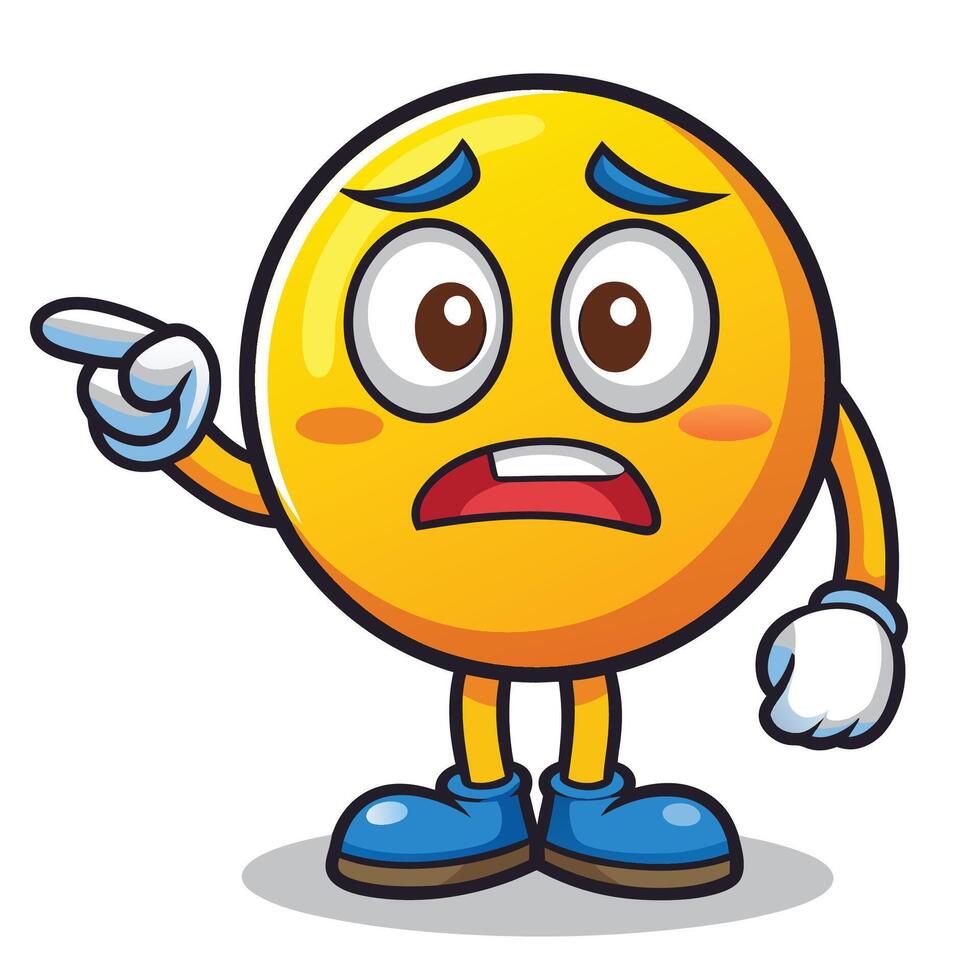 emoticon character with angry expression pointing, vector