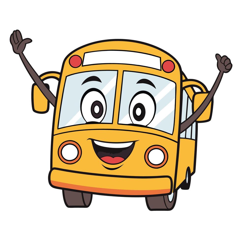 cartoon school bus with arms up and waving vector