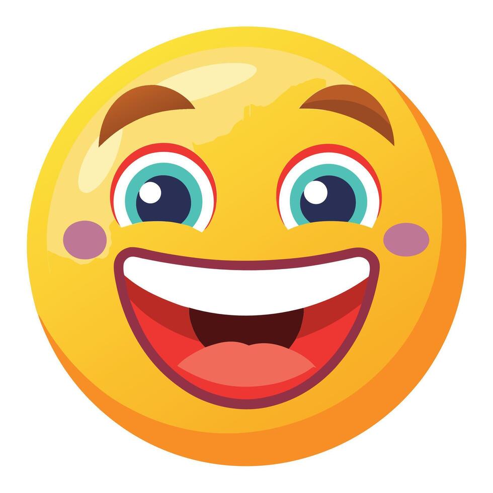 a smiling yellow emoticion with blue eyes vector