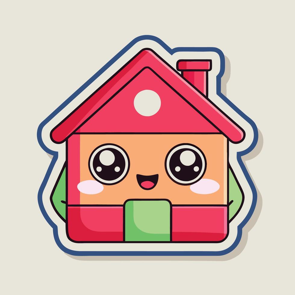 a sticker of a cute house with eyes, vector