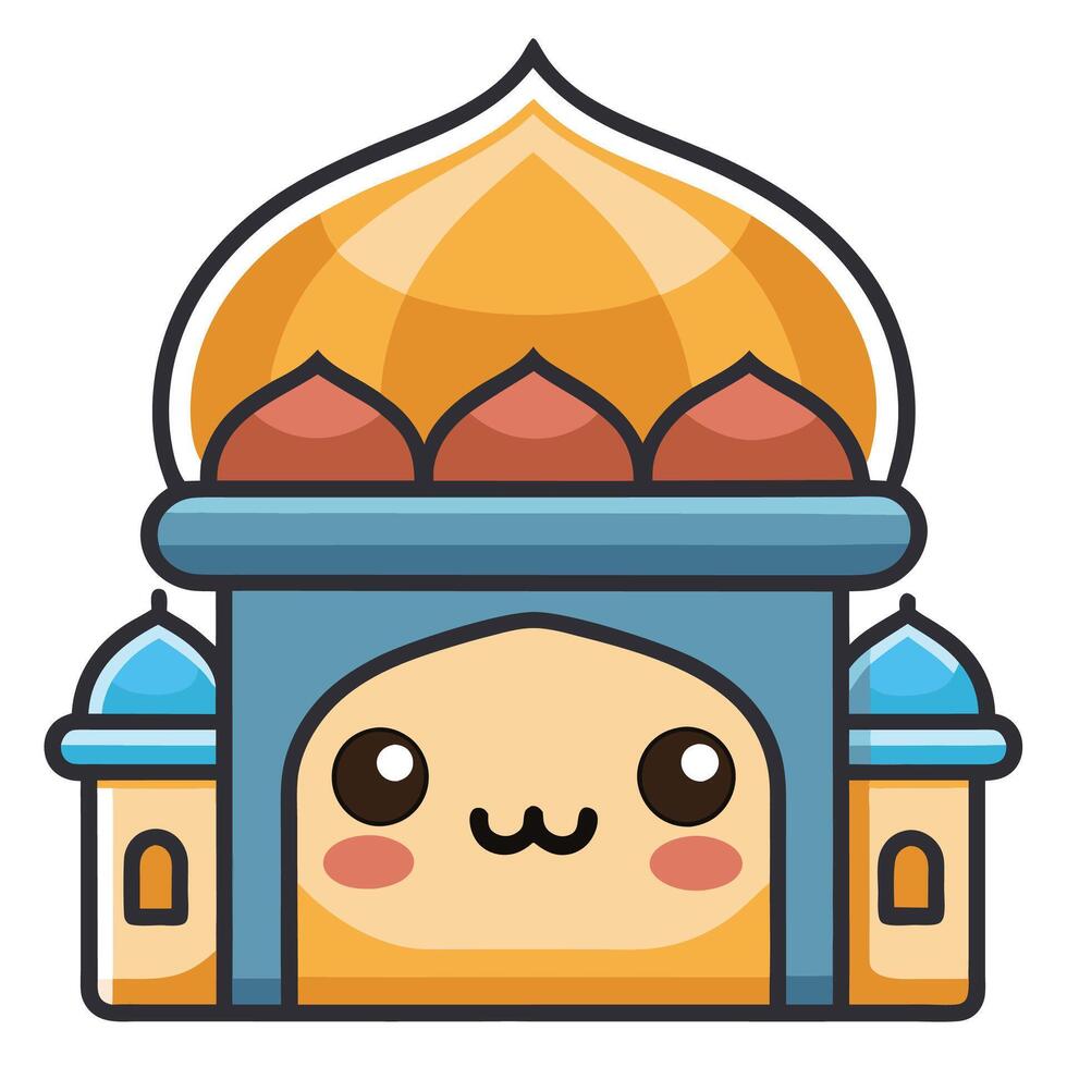 a cartoon mosque with a smiling face, vector