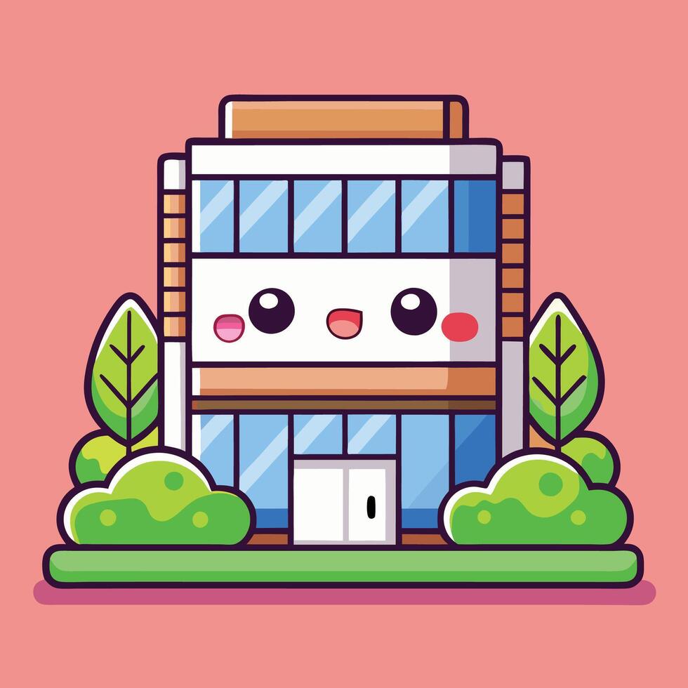 a cartoon building with a cute face, vector