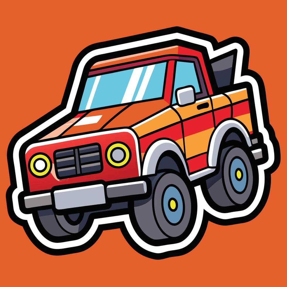 a cartoon truck on an orange background vector