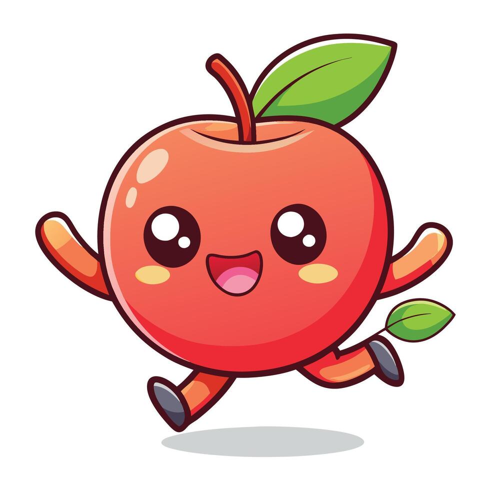 a cartoon apple running with a smile, vector