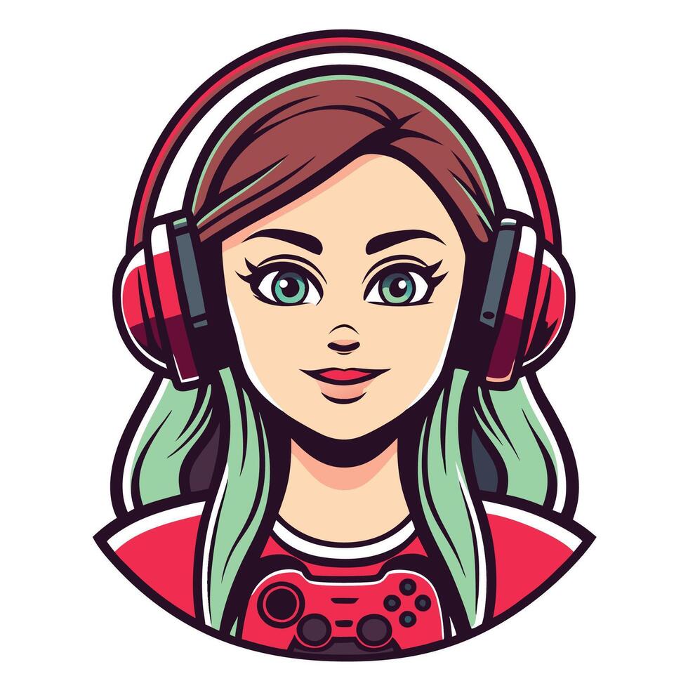 a girl with green hair and headphones vector