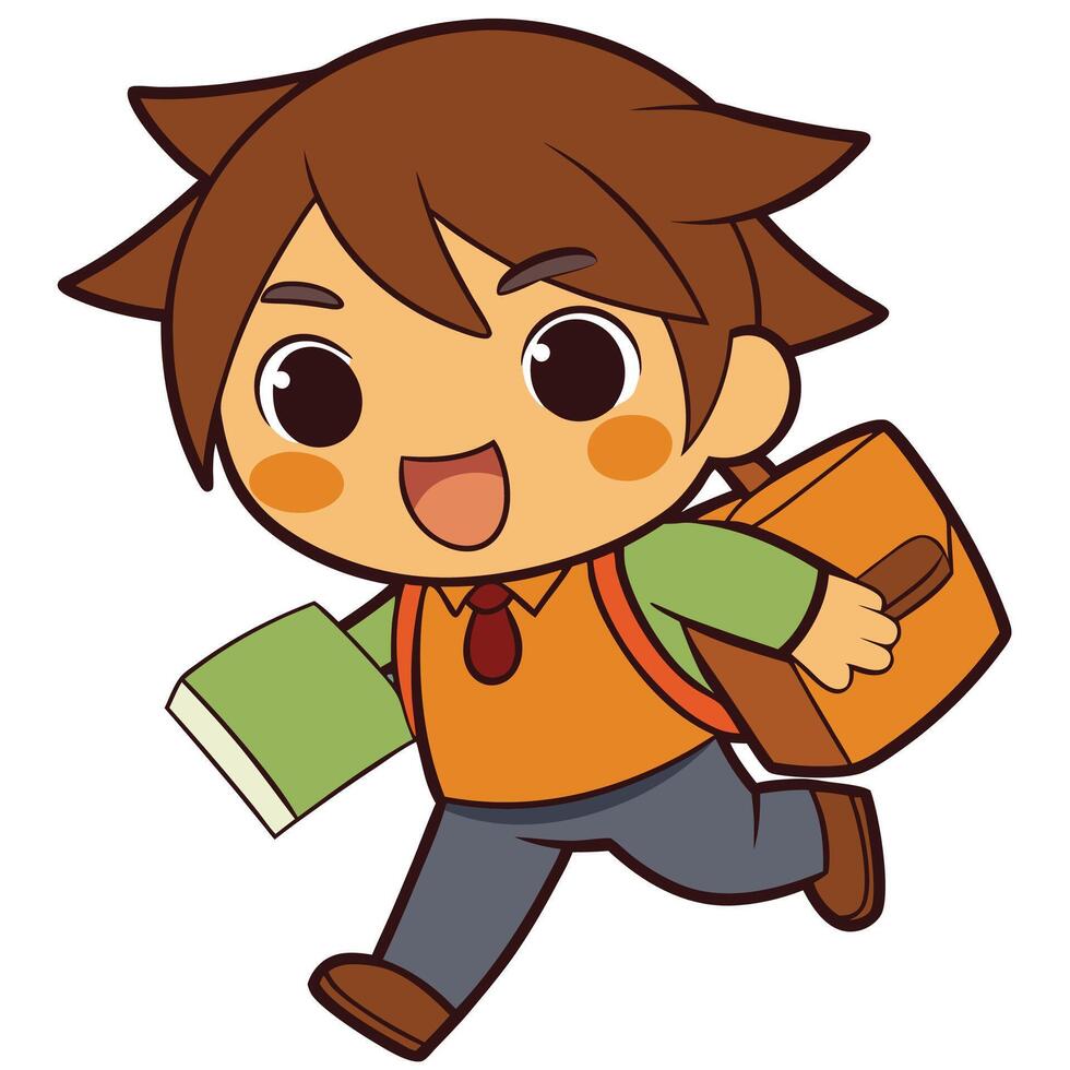 a cartoon boy with a backpack and a book, vector