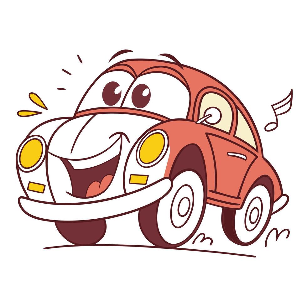 cartoon car with music notes and smile vector
